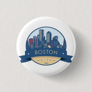 Boston City Skyline, Boston kaart skyline Ronde Button 3,2 Cm