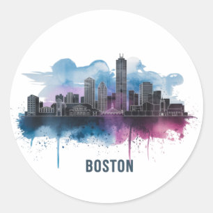 Boston City Skyline, Boston Ma Silhouet Ronde Sticker