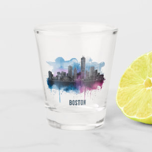 Boston City Skyline, Boston Ma Silhouet Shot Glas