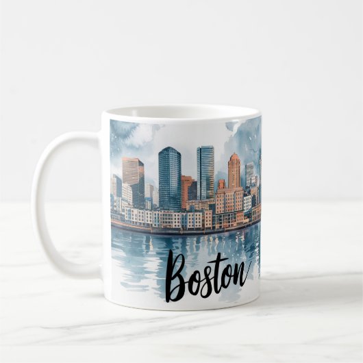 Boston City Skyline, Boston Ma US Skyline Koffiemok (Links)