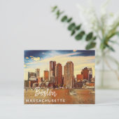 Boston City Skyline Massachusetts schilderen Briefkaart (Staand voorkant)