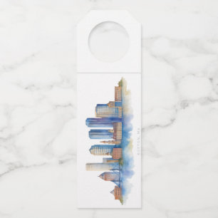 Boston City Skyline Waterverf   Modern Boston MA Flessenhanger