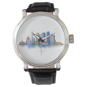 Boston City Skyline Waterverf   Modern Boston MA Horloge