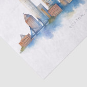 Boston City Skyline Waterverf | Modern Boston MA Tissuepapier (Detail)