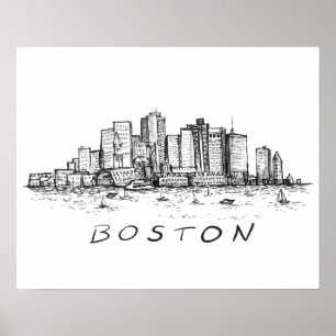 Boston Cityscape Ink Tekening Poster
