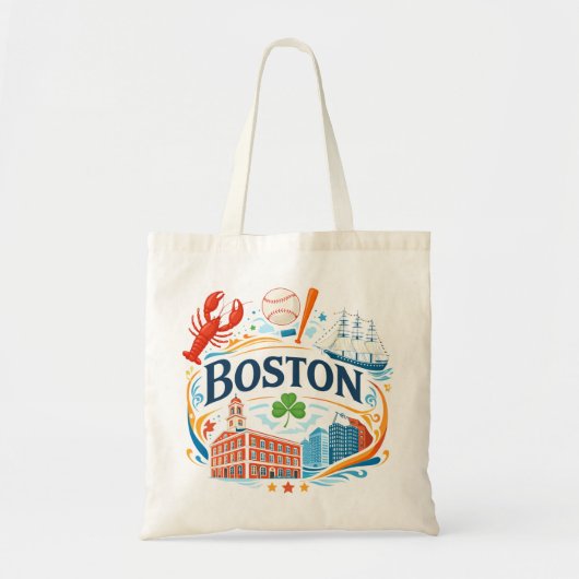 Boston Coastal Travel Illustration Tote Bag (Voorkant)