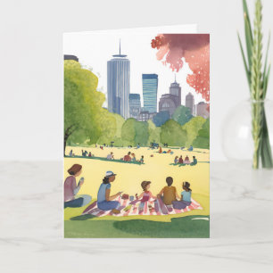 Boston Common Picknick Zomer Aquarel Schilderij Kaart