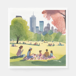 Boston Common Picknick Zomer Aquarel Schilderij Servet