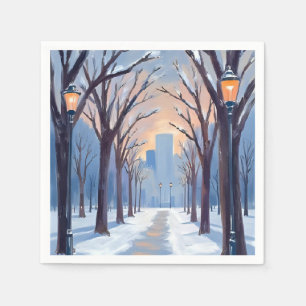 Boston Common Winter Sneeuwval Aquarel Servet
