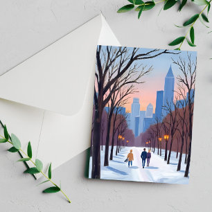 Boston Common Winter Watercolor Schilderij Kaart