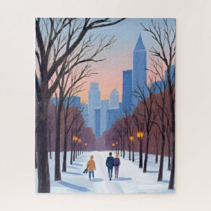 Boston Common Winter Watercolor Schilderij Legpuzzel