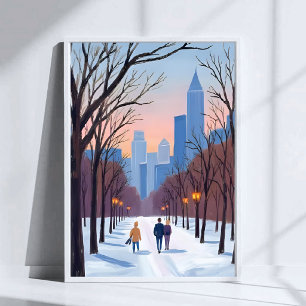 Boston Common Winter Watercolor Schilderij Poster