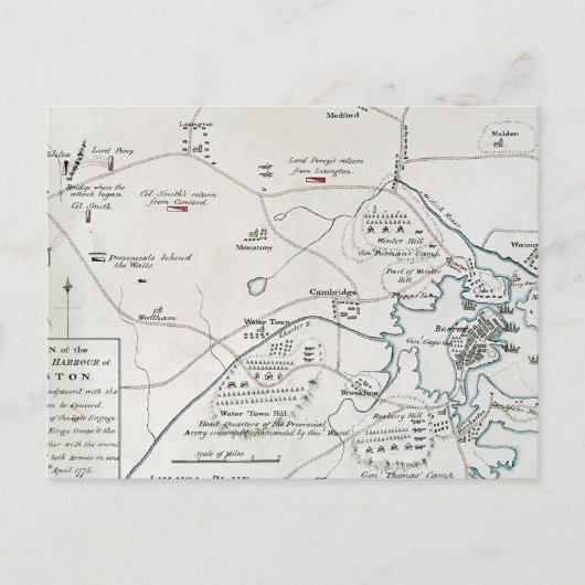 BOSTON-CONCORD MAP, 1775 BRIEFKAART (Voorkant)