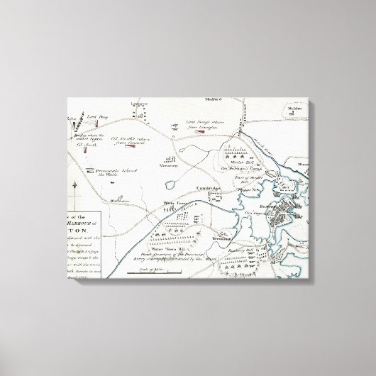 BOSTON-CONCORD MAP, 1775 CANVAS AFDRUK (Voorkant)