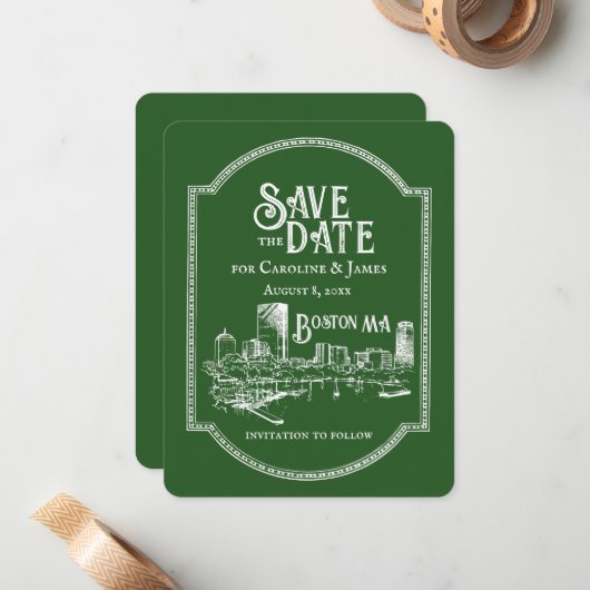 Boston Forest Groen Bewaar de Datum Notitiekaartje (Voorkant / Achterkant in situ)