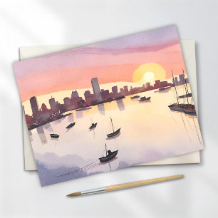 Boston Harbor   Aquarel Stadsgezicht Massachusetts Briefkaart