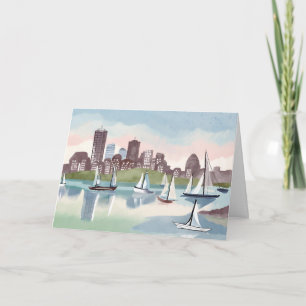 Boston Harbor Boston Massachusetts Aquarel Kaart