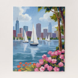 Boston Harbor Spring | Boat Bay City Skyline Legpuzzel