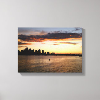 Boston Harbour bij zonsondergang Canvas Afdruk