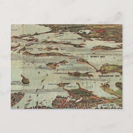 Boston Harbour Birdseye-uitzicht-kaart Briefkaart (Voorkant)