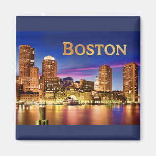 Boston Harbour in het 'Night text BOSTON' Magneet