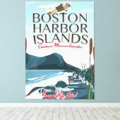 Boston Harbour Massachusetts Flight poster Canvas Afdruk (Insitu (Houten vloer))