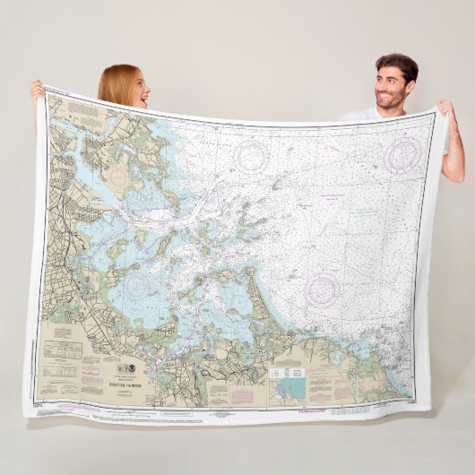 Boston Harbour Nautical Chart 13270 Fleece Deken (In situ)