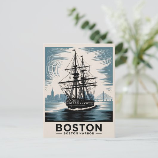 Boston Harbour New England Retro Coastal Nautical Briefkaart (Staand voorkant)