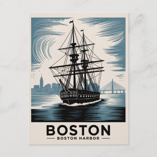 Boston Harbour New England Retro Coastal Nautical Briefkaart (Voorkant)