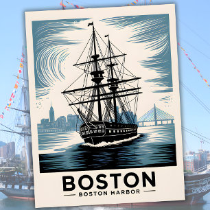 Boston Harbour New England Retro Coastal Nautical Briefkaart