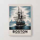 Boston Harbour Retro Tall Ship  Nautical Button (Voorkant)