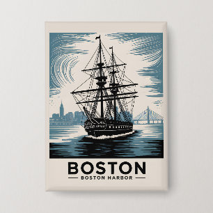 Boston Harbour Retro Tall Ship  Nautical Button