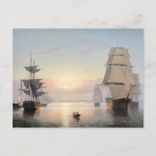 Boston Harbour, zonsondergang door Fitz Henry Lane Briefkaart