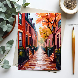 Boston Herfst Aquarel Beacon Hill Massachusetts Briefkaart