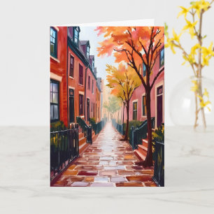 Boston Herfst Aquarel Beacon Hill Massachusetts Kaart