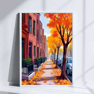 Boston Herfst Bladerval Watercolor Poster
