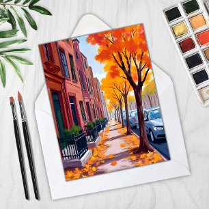 Boston Herfst Bladkleur Aquarel Kaart