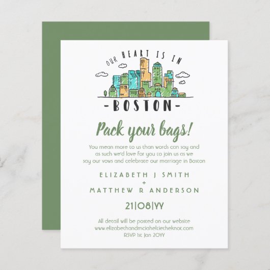 BOSTON Huwelijk Handgetekende Silhouette Moderne U (Voorkant / Achterkant)