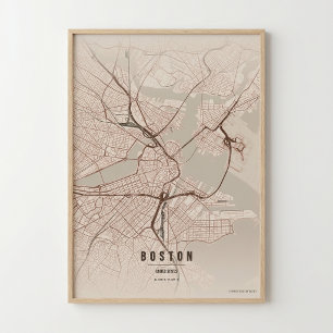 Boston Kaart Rustieke Print Massachusetts Stad Muu