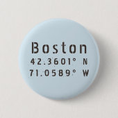 Boston Latitude Longitude Ronde Button 5,7 Cm (Voorkant)