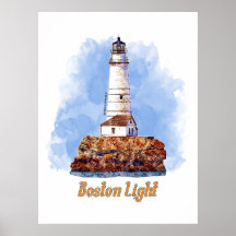 Boston Light Lighthouse Waterverf - Massachusetts