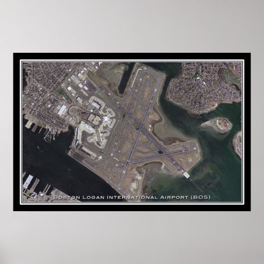 Boston Logan Intl Airport Satellite Map Poster (Voorkant)