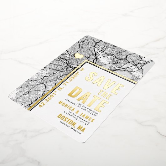 Boston Love Locator | Stadsplattegrond Bewaar de d Folie Uitnodiging (Gedraaid)