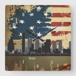 Boston, MA American Cities CityScape Wall Clock Vierkante Klok