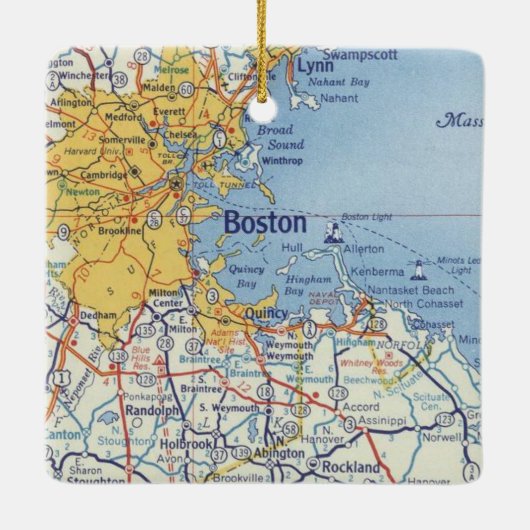 Boston MA Classic Map Keramisch Ornament (Achterkant)