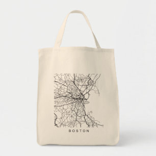 Boston MA Minimalist City Street Map Dark Design Tote Bag