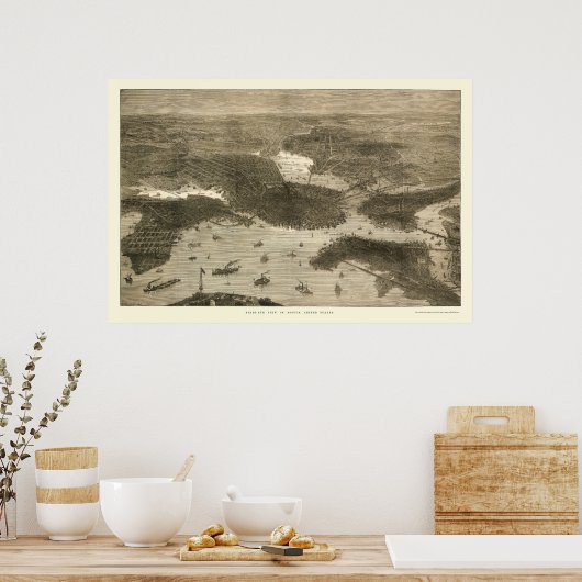 Boston, MA Panoramic Map - 1870 Poster (Keuken)