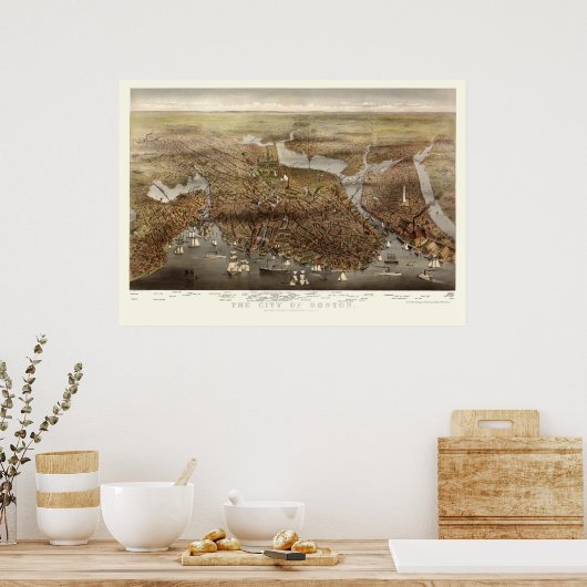 Boston, MA Panoramic Map - 1873 Poster (Keuken)