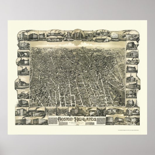 Boston, MA Panoramic Map - 1888 Poster (Voorkant)