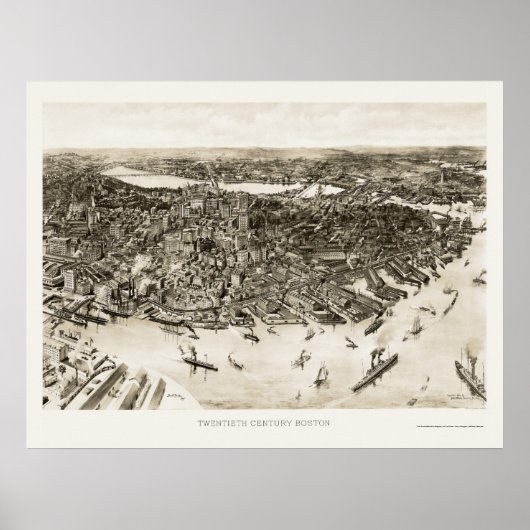 Boston, MA Panoramic Map - 1905 Poster (Voorkant)